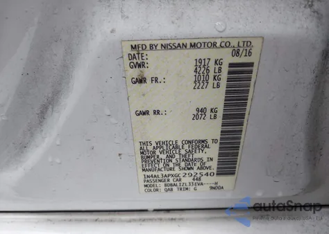 2016 Nissan Altima 2.5 Sv from USA, damaged, VIN 1N4AL3APXGC292540